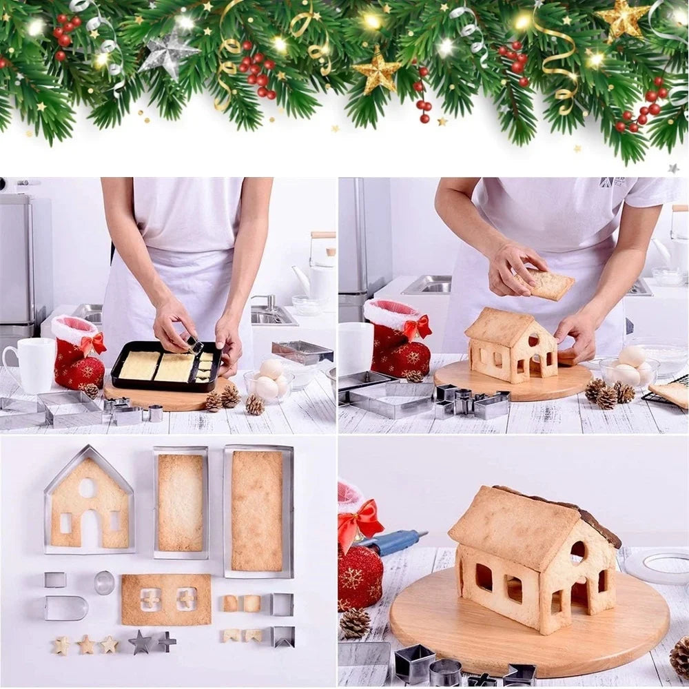 Molde de casa de Navidad, moldes para galletas de Navidad y Halloween de acero inoxidable, para hornear