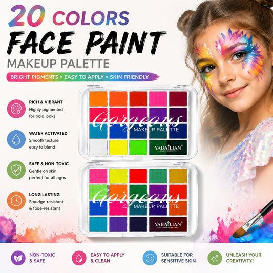 Nuevas Pinturas Faciales y Corporales con Pinceles, 20 Colores
