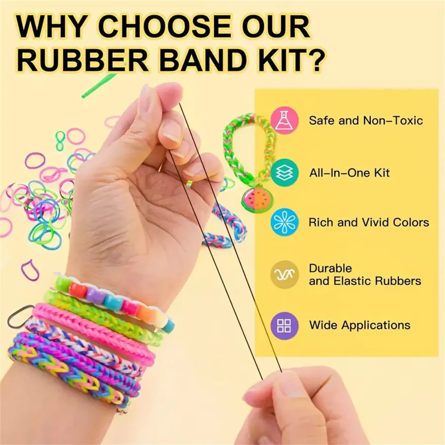 2900 Uds + 40/caja 32 colores : banda de goma, Kit para hacer pulseras, bandas de telar