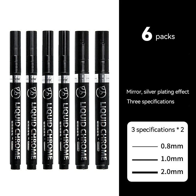 Bolígrafos de pintura espejo, tinta plateada, dorada y otros, punta de escritura de 1/2mm para modelo de Metal, madera, plástico y piedra, 1/6 Uds.