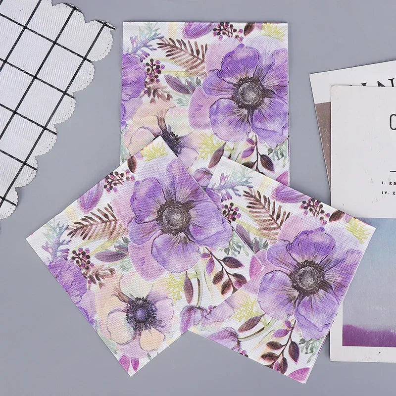 Servilletas coloridas de flores moradas, de papel 20 piezas/pac de 2 capas