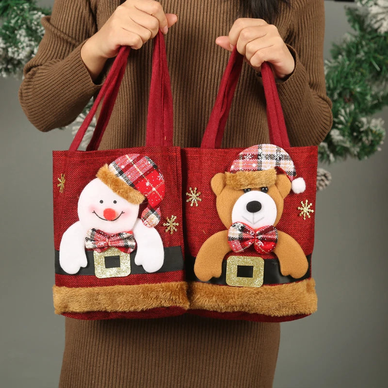 Bolsa de regalo de Navidad, tela de lino, bolso de dulces para niños de Nochebuena