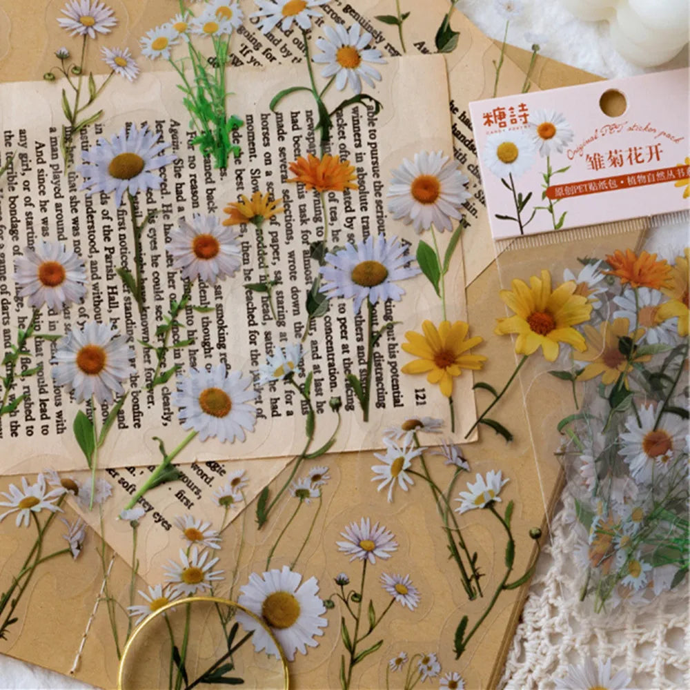 40 unids/bolsa planta naturaleza flor decorativa PVC stickers para manualidades