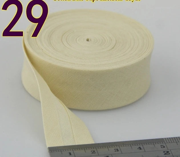Sesgo, cinta al bies 100% de algodón, 20mm de ancho, 3/4 ",  con pliegue planchado, 5 mts