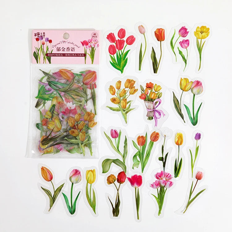 Colección de plantas de 40 piezas, stickers de hoja verde para decoración
