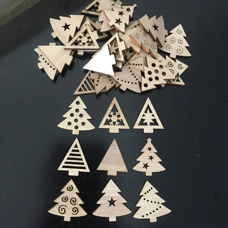 50 Unids. Adornos colgantes de madera para árbol de Navidad, recortes de madera sin terminar, adornos de árbol ahuecados para decoración artesanal de Navidad