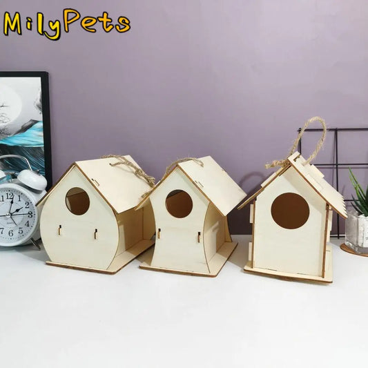 Casa de pájaro de madera para manualidades para el hogar, comedero colgante, 3 uds.