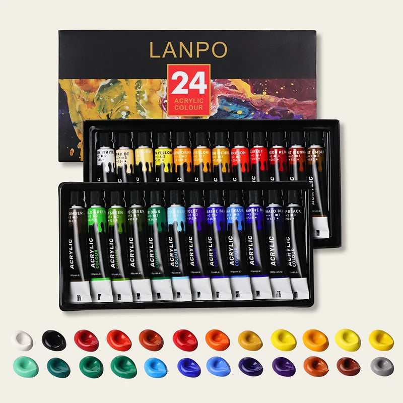 Juego de pintura acrílica metálica profesional, tubos de 12/24 colores y 12 ml.