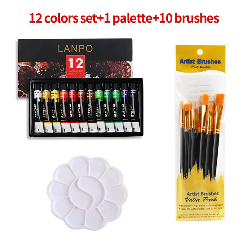 Juego de pintura acrílica metálica profesional, tubos de 12/24 colores y 12 ml.