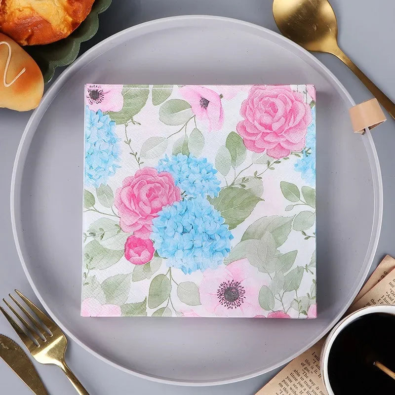 Paquete de 20 Servilletas de Papel Desechables con Diseño de Plantas y Flores, 33x33cm, Decoupage