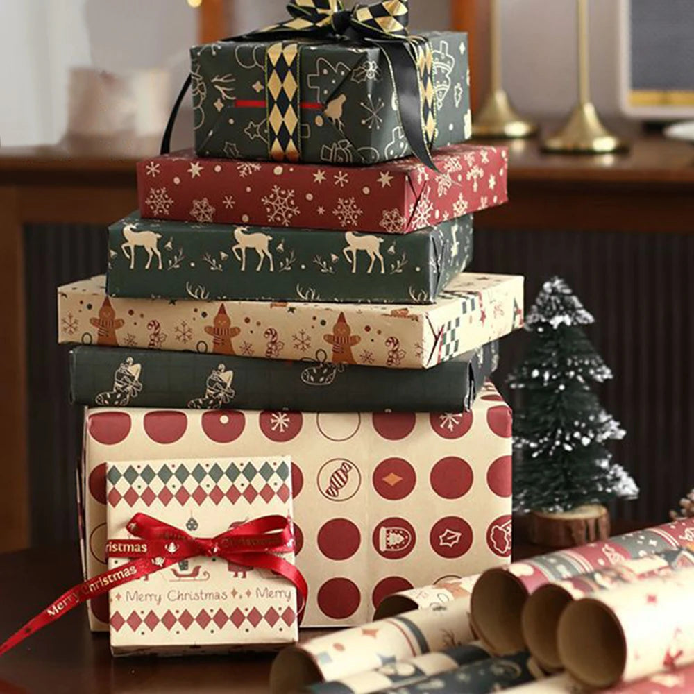 6 hojas de papel para envolver regalos de Navidad, muñeco de nieve, alce, Navidad, etc.