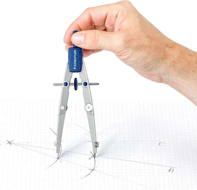 STAEDTLER 550 02 Noris Compás de metal con juego de ruedas centrales, barra de extensión, adaptador universal y herramienta de dibujo en caja