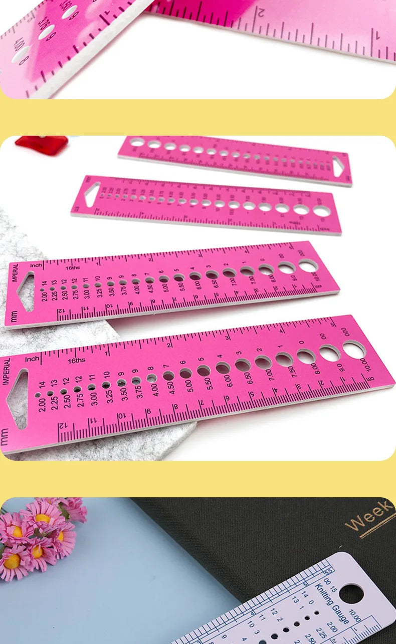 Herramienta de medición de palillos de tejer