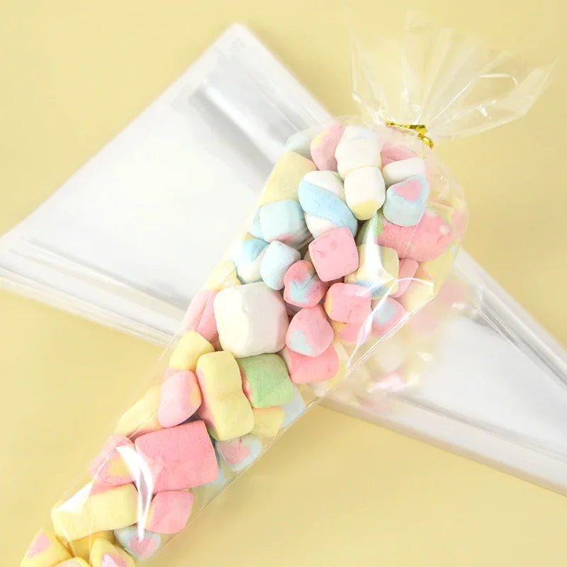 50 Uds. Bolsas de almacenamiento de dulces de cono transparente