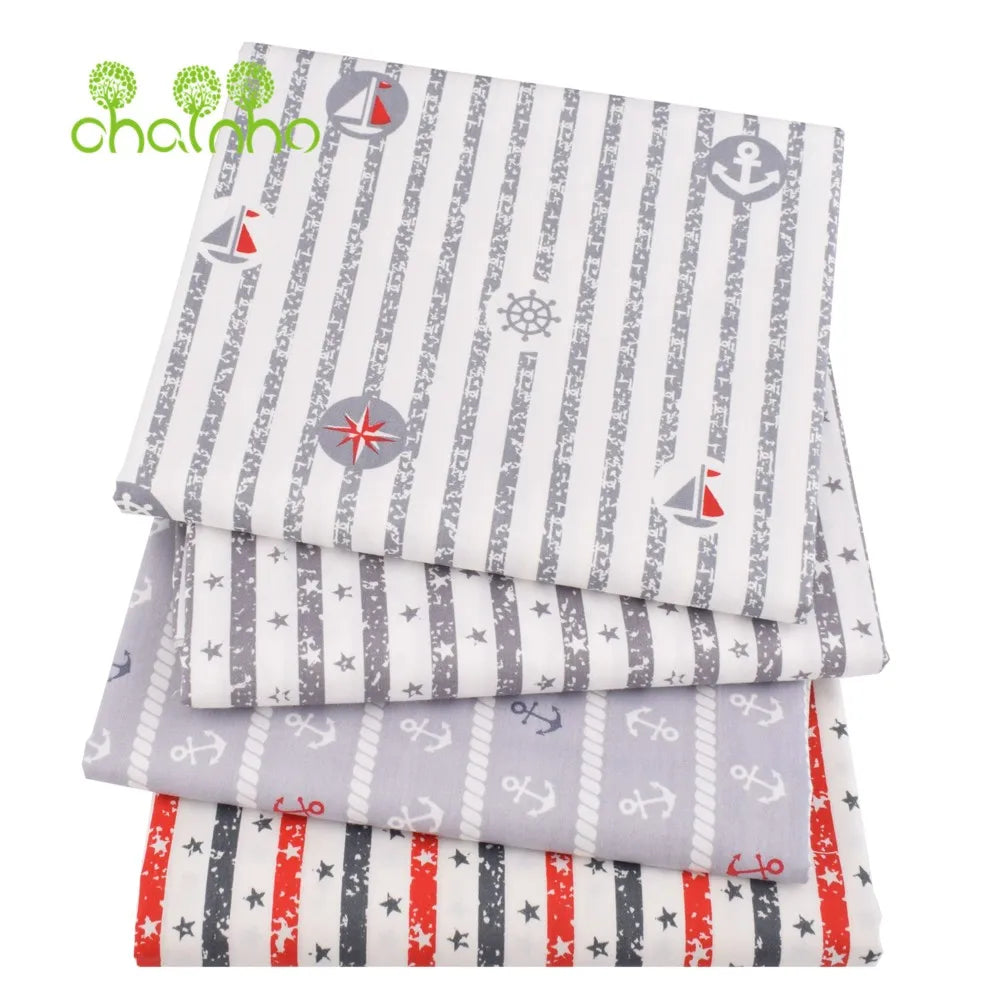 Tela de algodón de sarga estampada, Material de costura, serie Ocean, 25C21