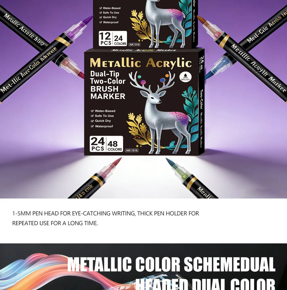 Rotulador acrílico con tinta a base de agua, disponible en 6, 12 y 24 colores, con doble punta