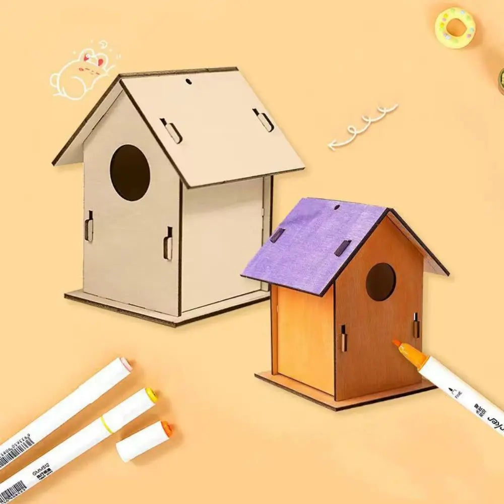 Casa de pájaro de madera para manualidades para el hogar, comedero colgante, 3 uds.