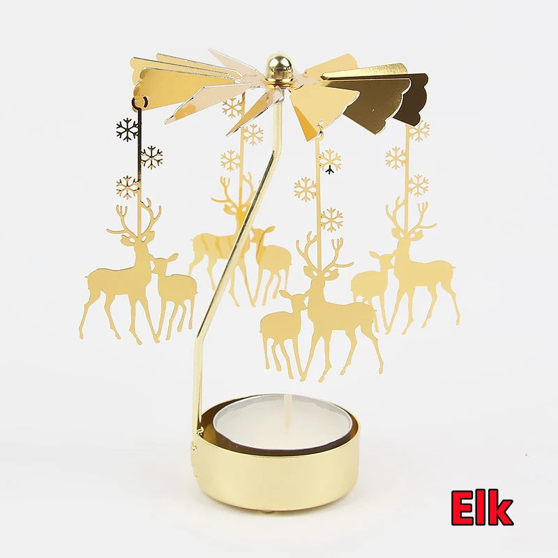 Porta velas giratorio de metal para decoración de Navidad