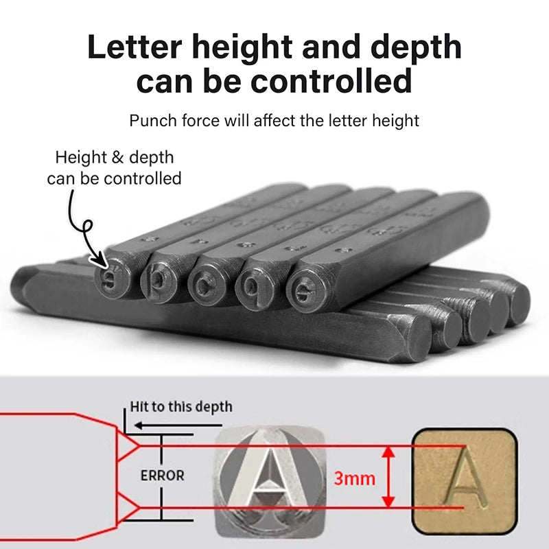 Juego de sellos del alfabeto, juego de punzones con estampado de letras y números, troquel de acero en relieve, joyería, cuero y metal de 3mm, 27/36 piezas