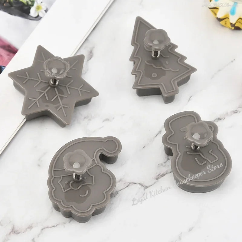 4 Uds. Moldes para galletas de Navidad, cortador de galletas 3D de plástico