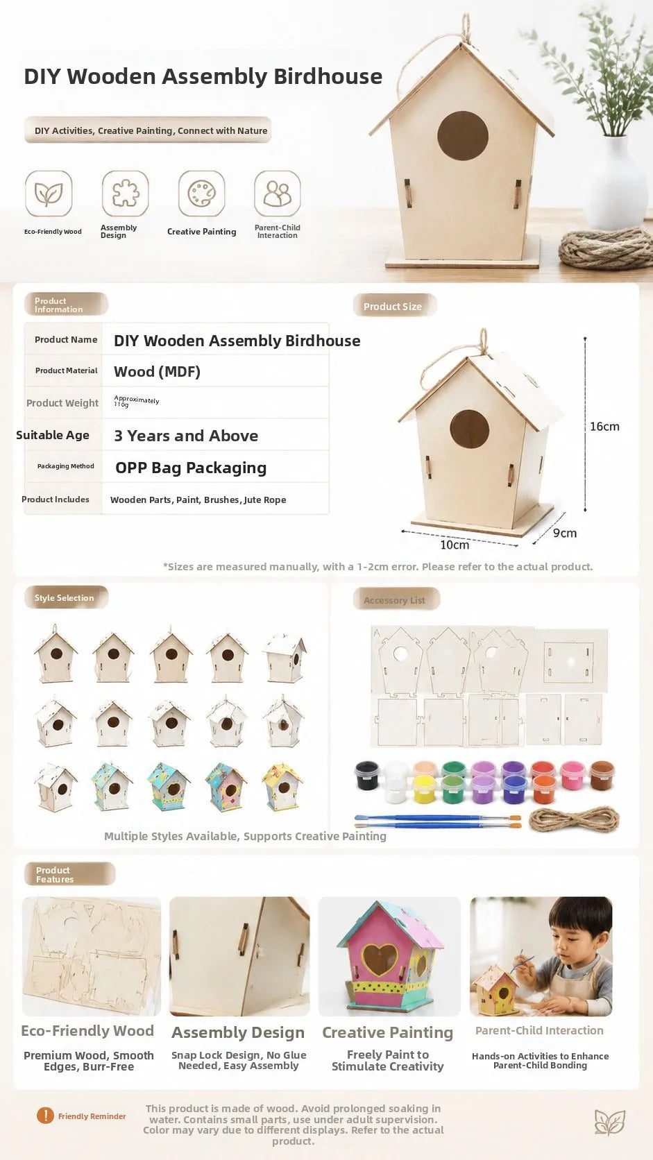 Casa para pájaros de madera hecha a mano para colgar en exteriores