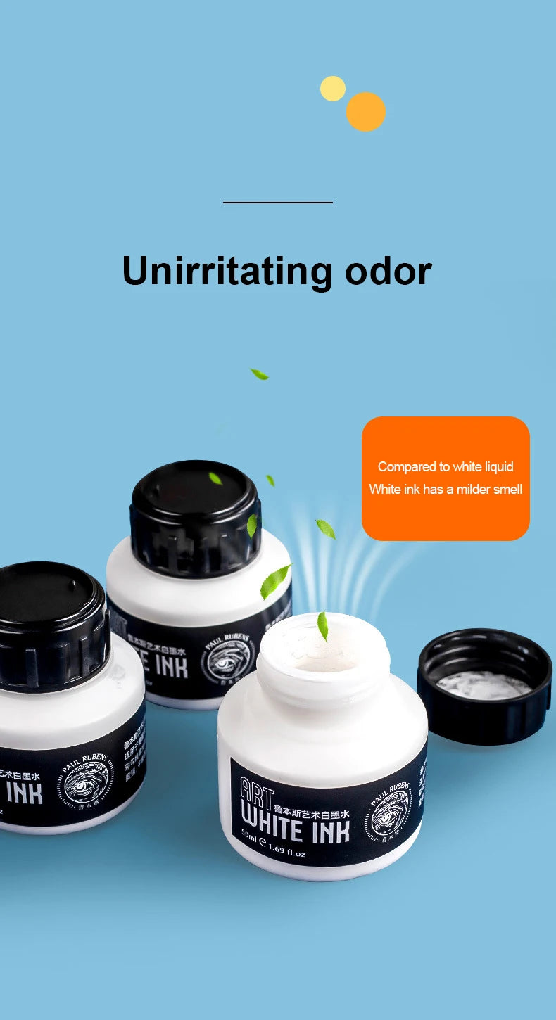 Tinta Blanca para Dibujo Paul Rubens Cartoonist de 50 ml para Pintura Artística con Pincel o Plumilla, Tinta Blanca Altamente Opaca para Resaltos y Correcciones