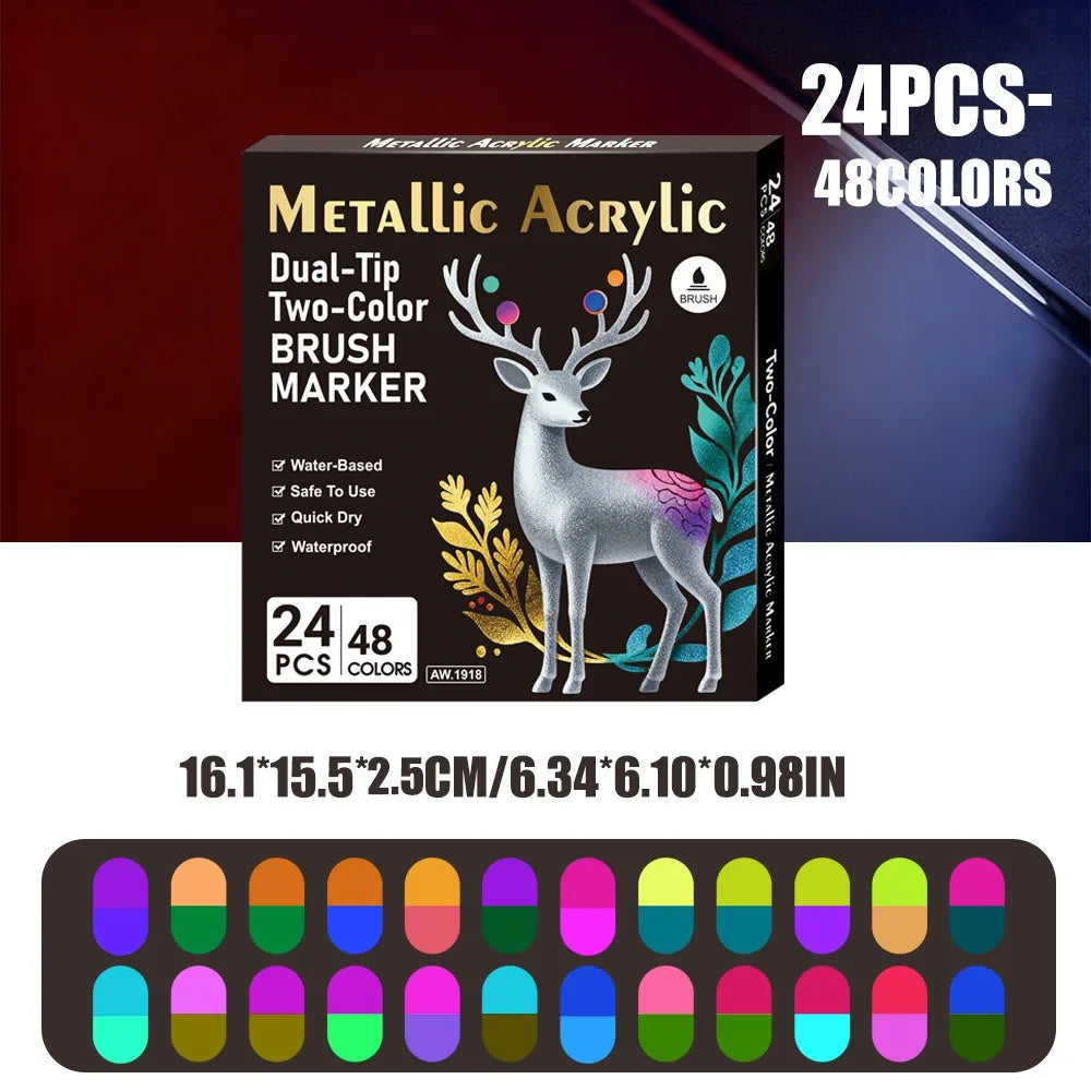 Rotulador acrílico con tinta a base de agua, disponible en 6, 12 y 24 colores, con doble punta