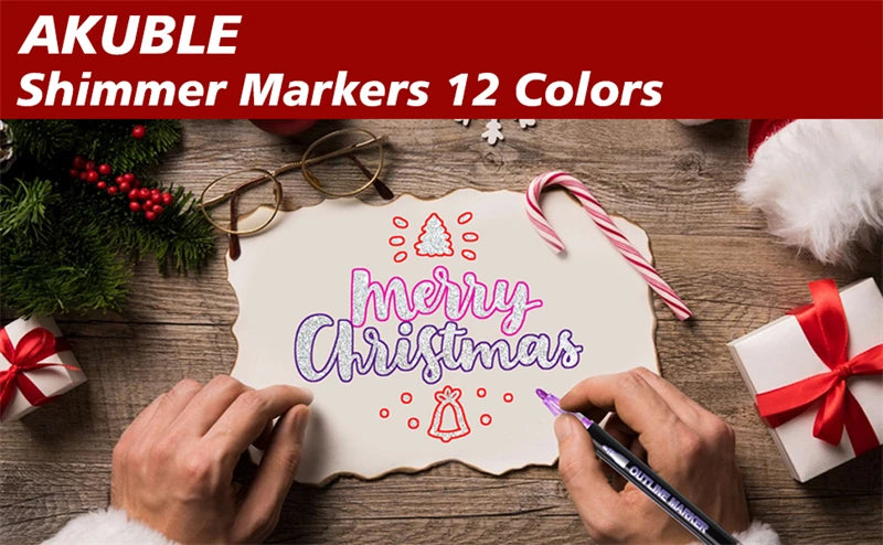 Rotuladores brillantes, bolígrafos de contorno para dibujar y escribir con purpurina 12/24