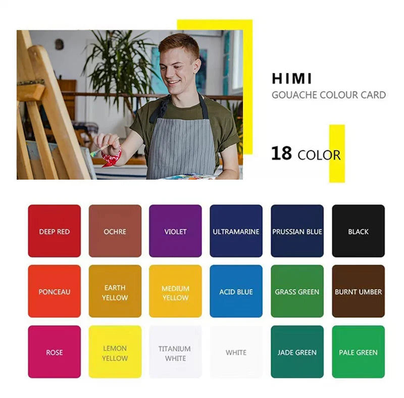 HIMI-Juego de pintura Gouache, 30ml, 18/24 colores, taza de gelatina, no tóxico