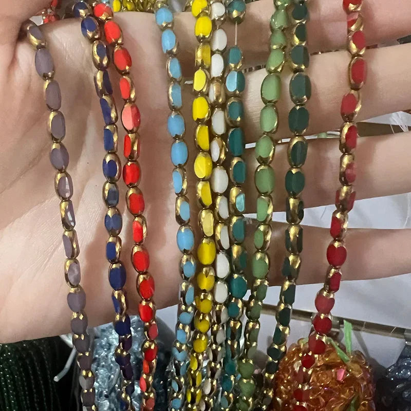 Mostacillas de cristal austriaco chapadas en dorado, cadenas de 50 piezas, cuentas ovaladas