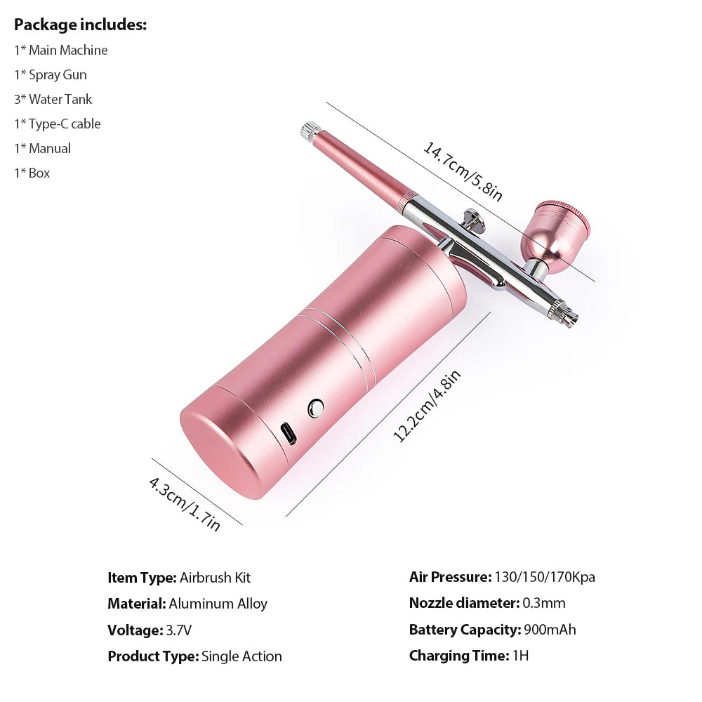 Aerógrafo portátil superior de 0,3mm con tubo de aire de 150cm, pulverizador de pintura para arte, pastelería, maquillaje, decoración de uñas, etc