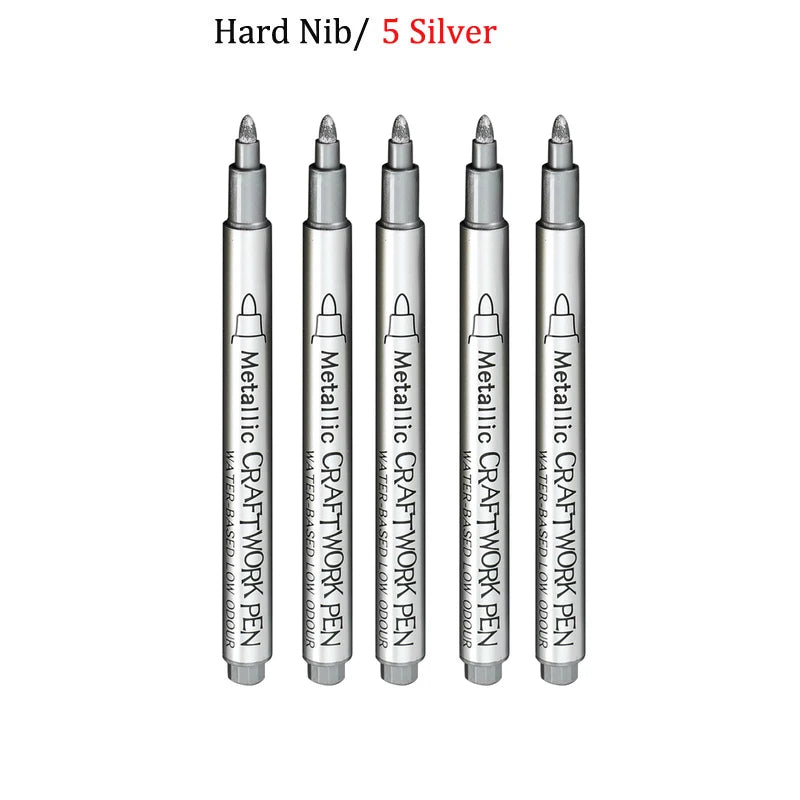 Bolígrafos de pintura acrílica permanente plateada/dorada, para pintura en variadas superficies, de punta suave/dura de 1-5MM