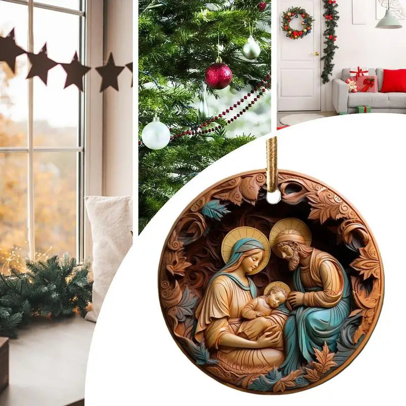 Adornos de Natividad acrílicos planos, con efecto 3D, colgante de árbol colgante de Navidad, el nacimiento de Jesús