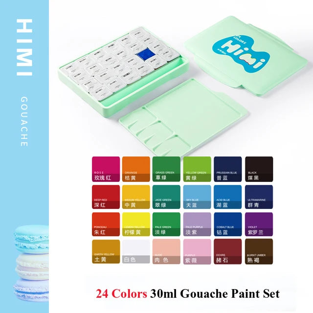 HIMI-Juego de pintura Gouache, 30ml, 18/24 colores, taza de gelatina, no tóxico