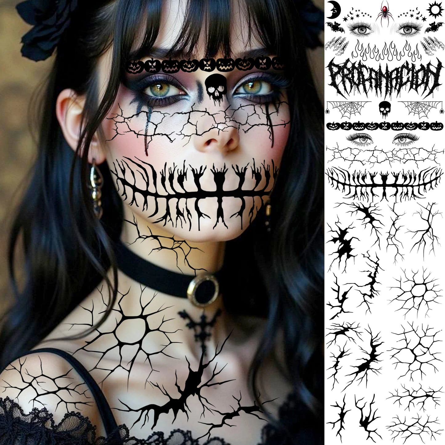 6 Hojas de Tatuajes Temporales para Halloween, Duraderos e Impermeables para Hombres y Mujeres