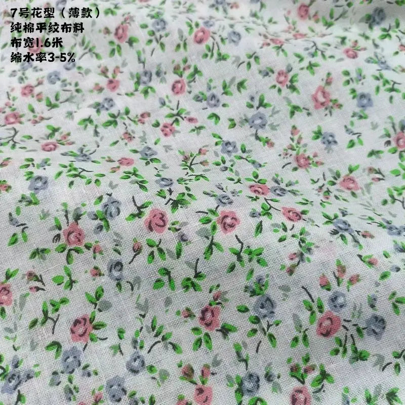 Tela estampada de algodón puro por metros, textil fino, transpirable, Verde