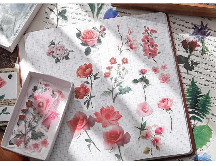 40 hojas de stickers vintage de plantas y flores