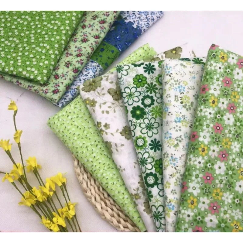 Tela estampada de algodón puro por metros, textil fino, transpirable, Verde