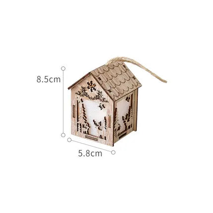 Casa iluminada de madera creativa, decoración de ventana de Navidad