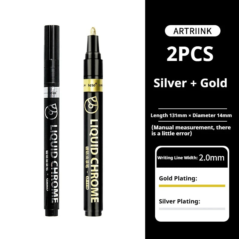 Bolígrafos de pintura espejo, tinta plateada, dorada y otros, punta de escritura de 1/2mm para modelo de Metal, madera, plástico y piedra, 1/6 Uds.