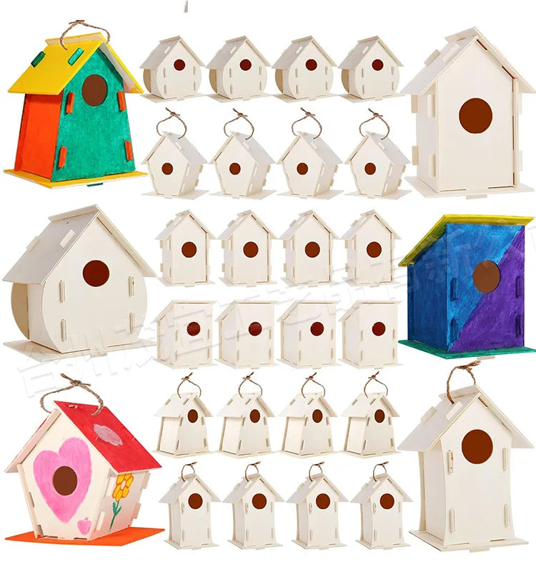 Seis tipos de casas de pájaros de madera ensambladas a mano, para pintar