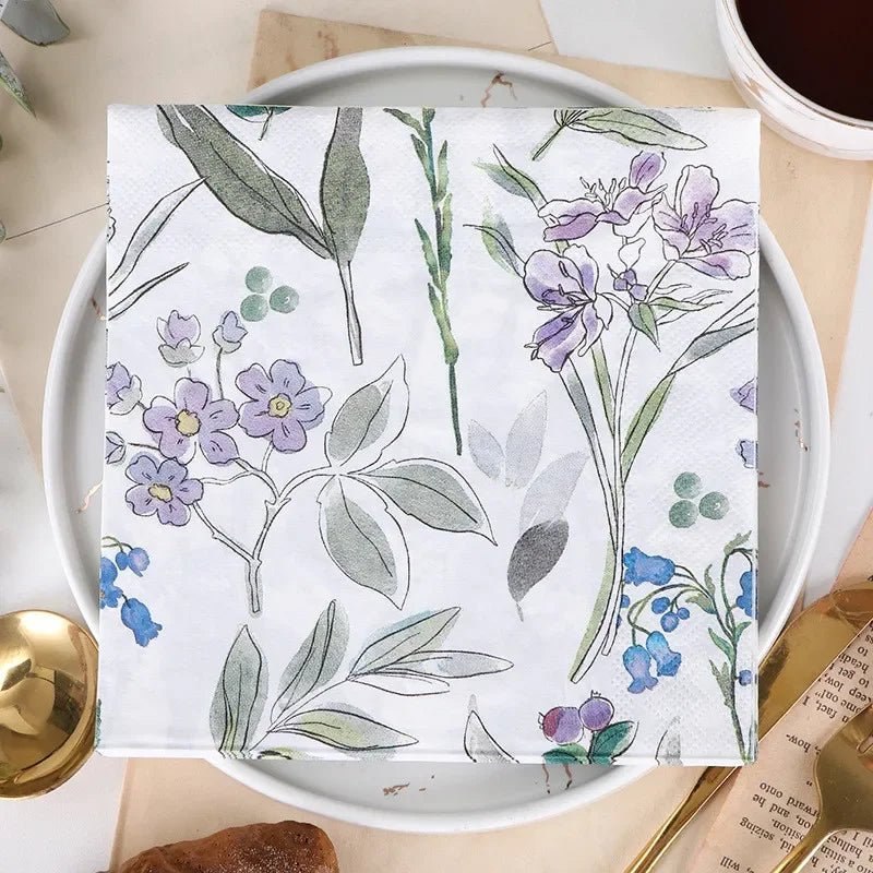 Paquete de 20 Servilletas de Papel Desechables con Diseño de Plantas y Flores, 33x33cm, Decoupage
