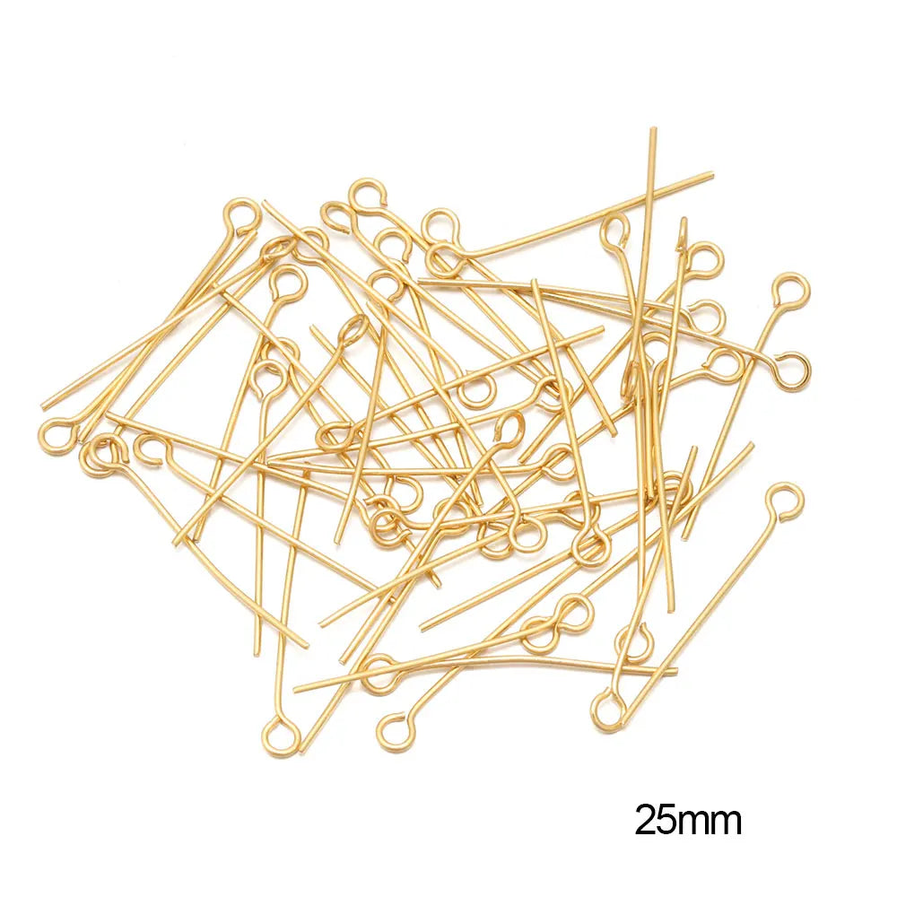 100/50 Uds. Cabezas de acero inoxidable, de cabeza plana, de bola de Color dorado para accesorios de joyería