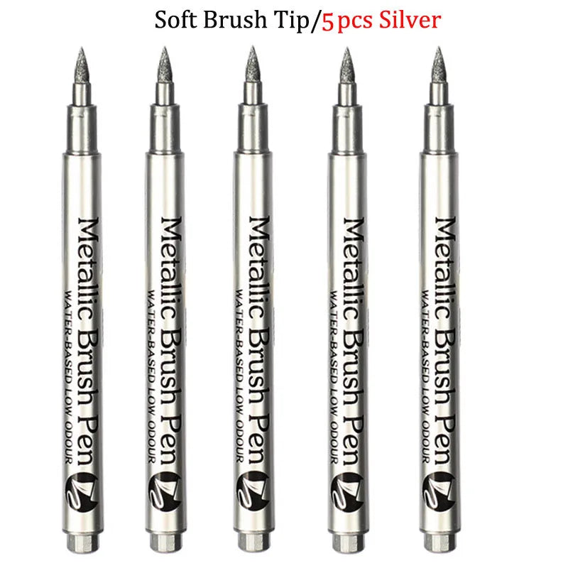 Bolígrafos de pintura acrílica permanente plateada/dorada, para pintura en variadas superficies, de punta suave/dura de 1-5MM