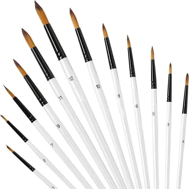 Juego de 12 pinceles de pintura artística con mango de madera y cerdas de nailon