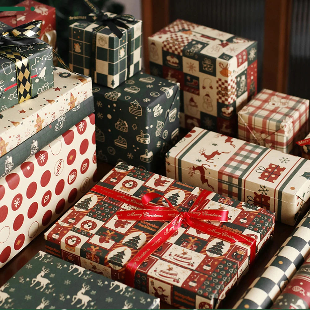 6 hojas de papel para envolver regalos de Navidad, muñeco de nieve, alce, Navidad, etc.