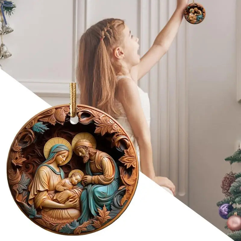 Adornos de Natividad acrílicos planos, con efecto 3D, colgante de árbol colgante de Navidad, el nacimiento de Jesús