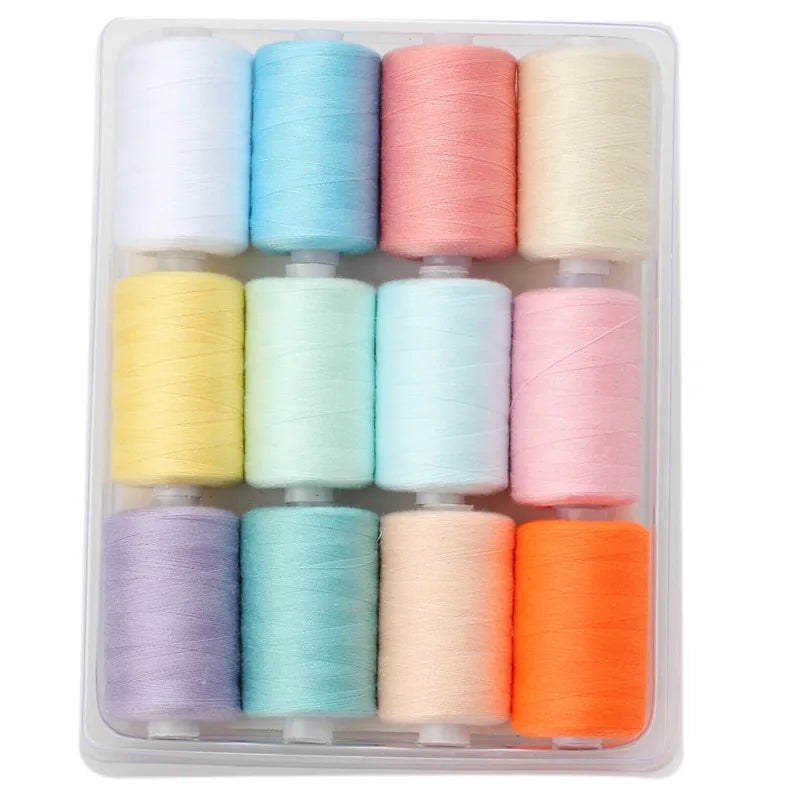 Rollo pequeño de hilo de poliéster para costura, conjunto de hilos de Color de 1000 yardas, 12 colores.