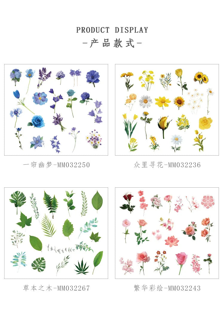 40 hojas de stickers vintage de plantas y flores