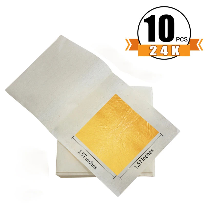 Hojas de hojas de oro puro de 24K, 10 Uds. para manualidades